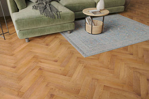 Close view of brushed smoked oak flooring