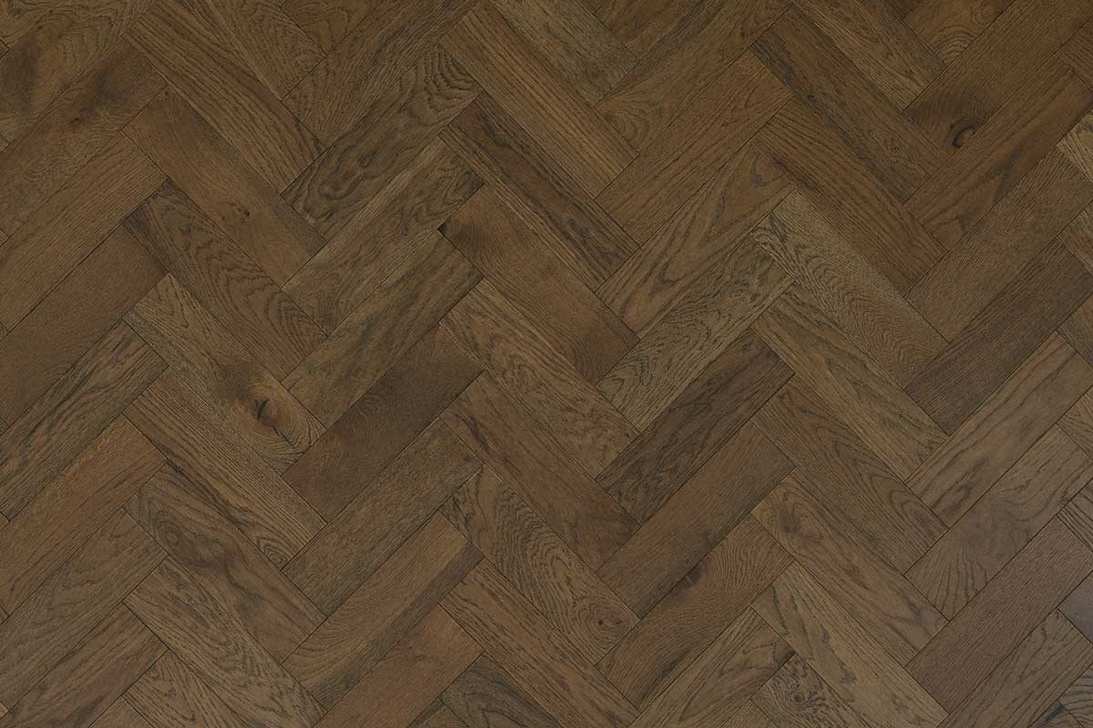 Espresso rustic oak herringbone floor detail