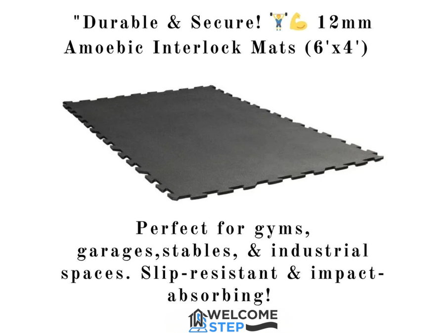 12mm Amoebic Interlock Rubber Gym Mat – 6'x4' | Heavy-Duty | Slip-Resistant
