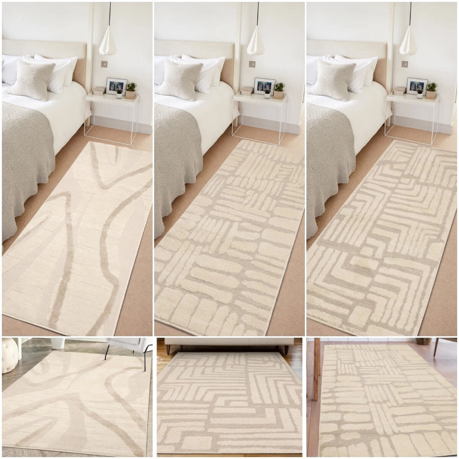 Illusion Rugs Living Room Large Carpet 120x170 Mat High Low Pile Neutral Shades