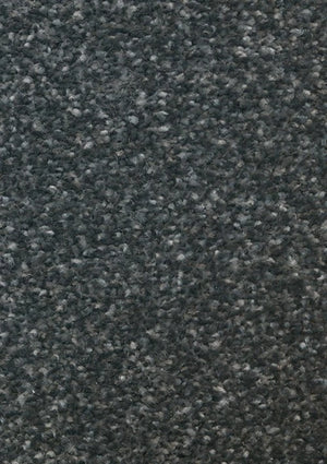 A close-up texture shot of a dark charcoal gray carpet or fabric with a heathered, speckled pattern of lighter gray and white fibers.