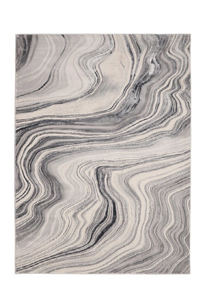 Marble-patterned rug with gray and white swirled design on a plain background