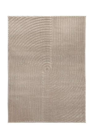 Textured area rug with concentric circle pattern on a white background