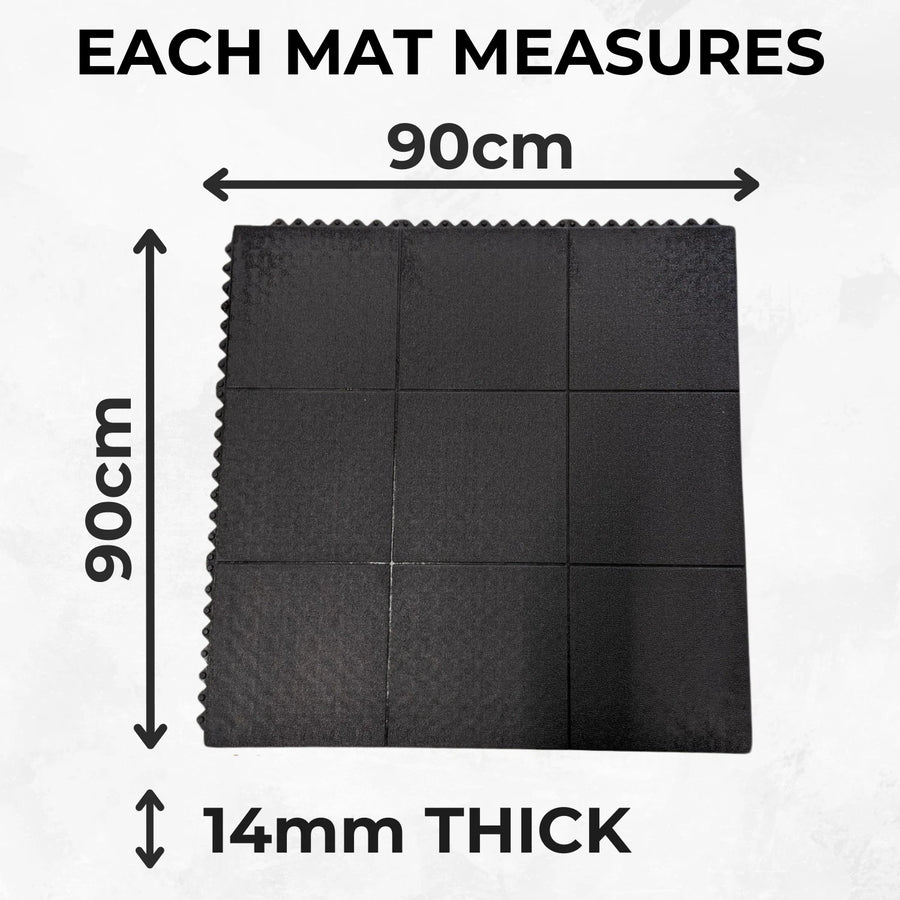 Rubber Gym Mat Floor Tiles | Heavy Duty 14mm Thick Interlocking 900mm x 900mm