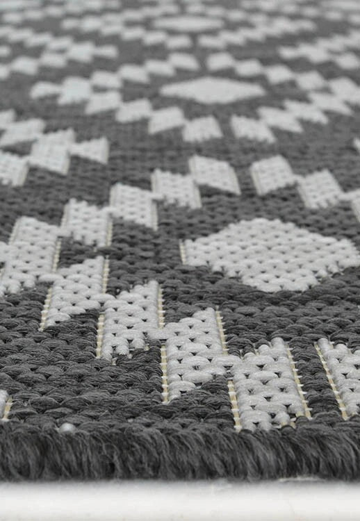 Flat weave Outdoor Rugs Black Grey Indoor Hallway Runner Geometric Rug