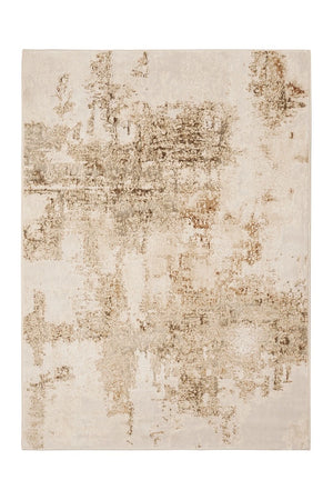 Textured beige and brown area rug on a white background