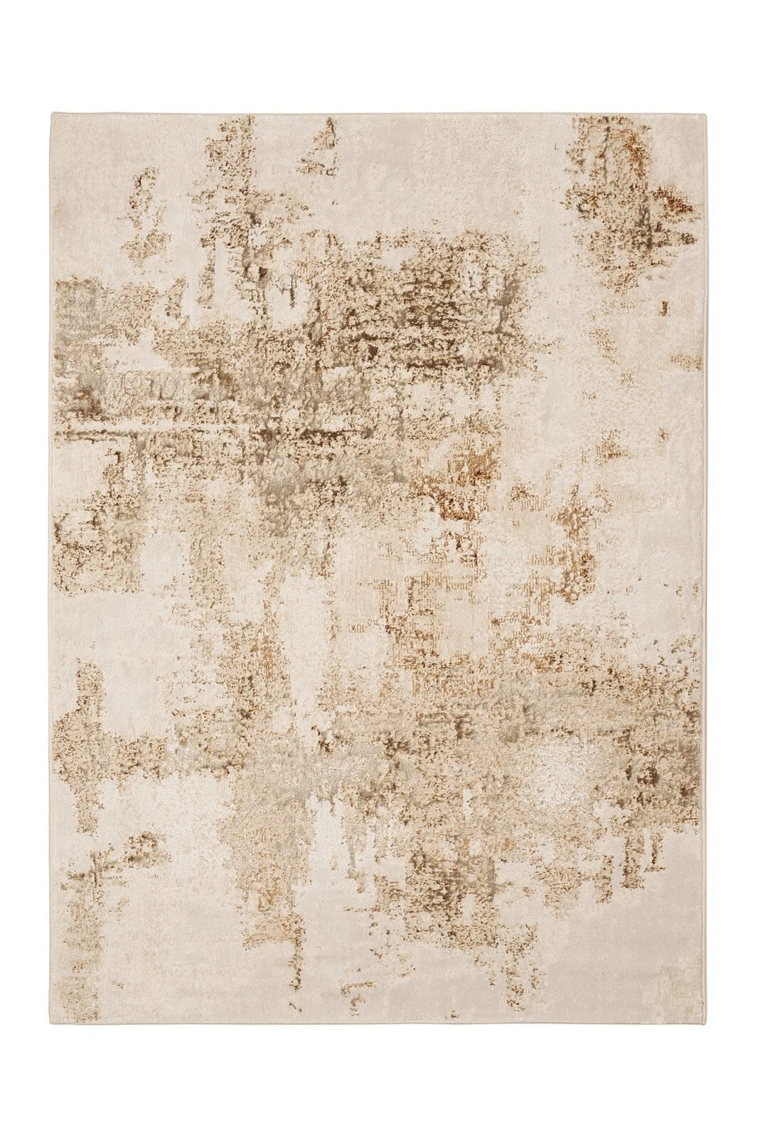 Textured beige and brown area rug on a white background