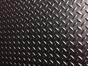 A close-up of a black diamond plate textured surface with repeating raised oval ridges.