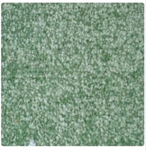 A square close-up of a green textured material, likely a carpet or fabric swatch, with a fine speckled pattern.