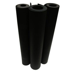 Three vertical rolls of heavy duty smooth rubber matting ideal for garage and van workshop protection.