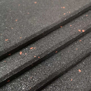 Detailed side profile view of heavy duty interlocking rubber gym tiles showcasing precise 10mm thickness.