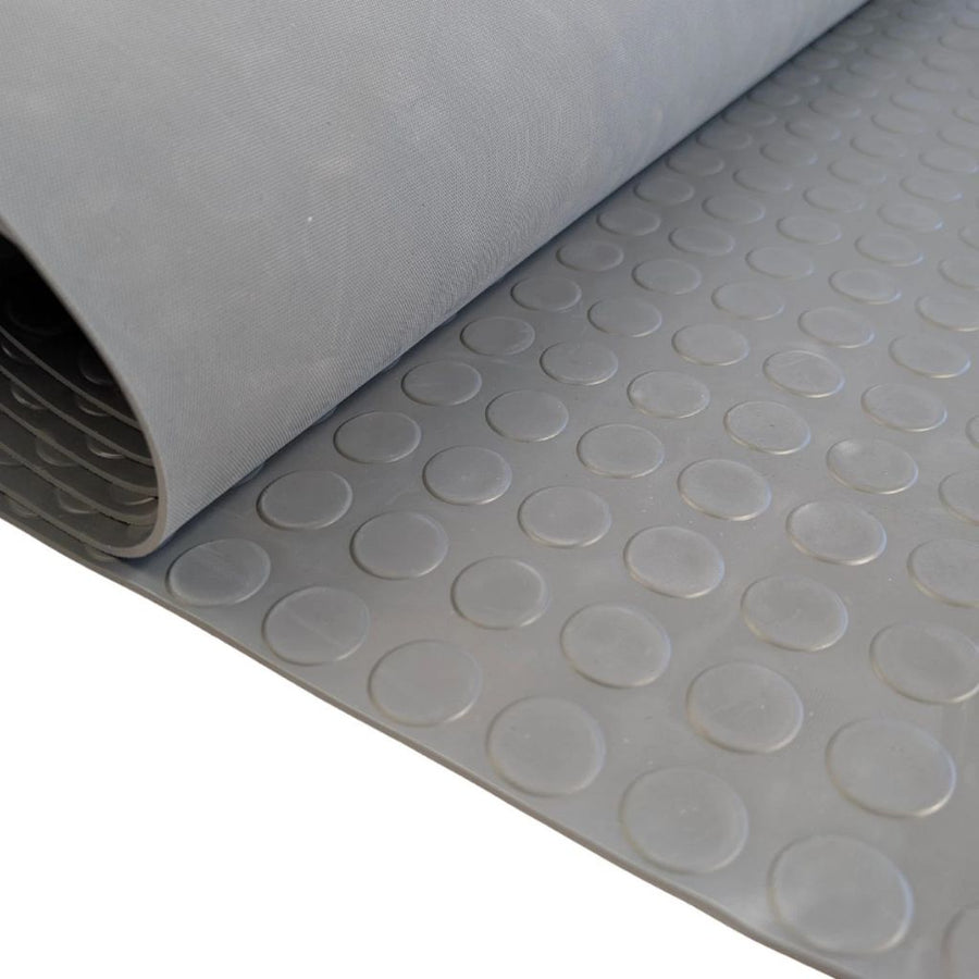 Grey Rubber Flooring Matting Roll - 3mm Thick - Non Slip Coin Pattern
