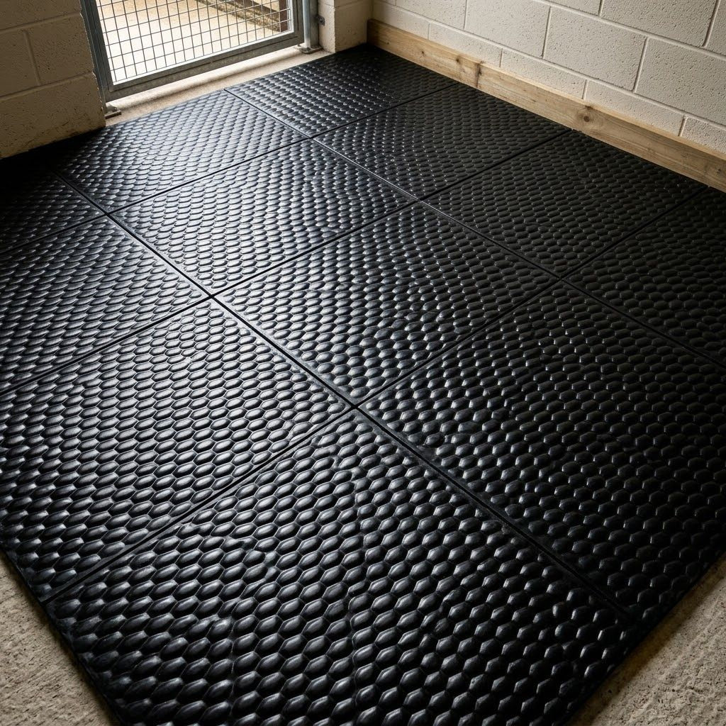 Grid layout of 12 mat special heavy duty 24mm thick EVA cushioned stable mats showing textured anti-slip design.