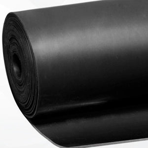 A side perspective close-up of a tightly wound 3mm thick black rubber matting roll highlighting the multi-layered edge finishing.
