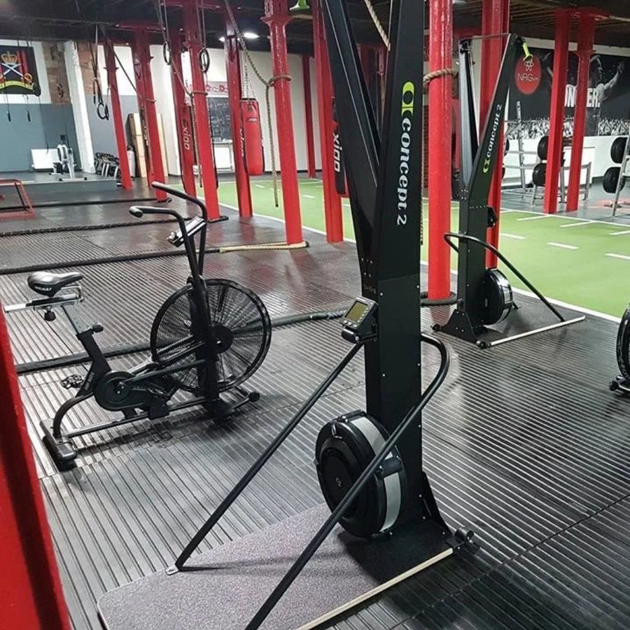 2 x Pro Heavy Duty Large Rubber Gym Black Grooved Mat Commercial Flooring 12mm