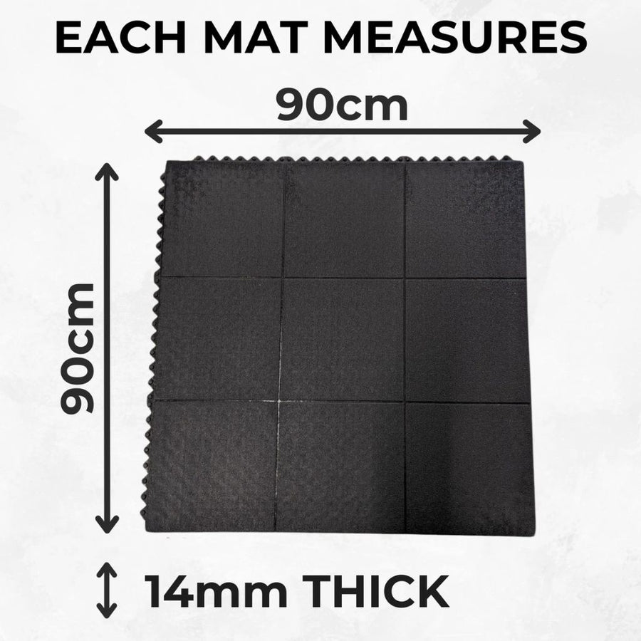 Rubber Gym Floor Tiles | 2 Mat Pack Of Heavy Duty 14mm Interlocking 900 x 900mm
