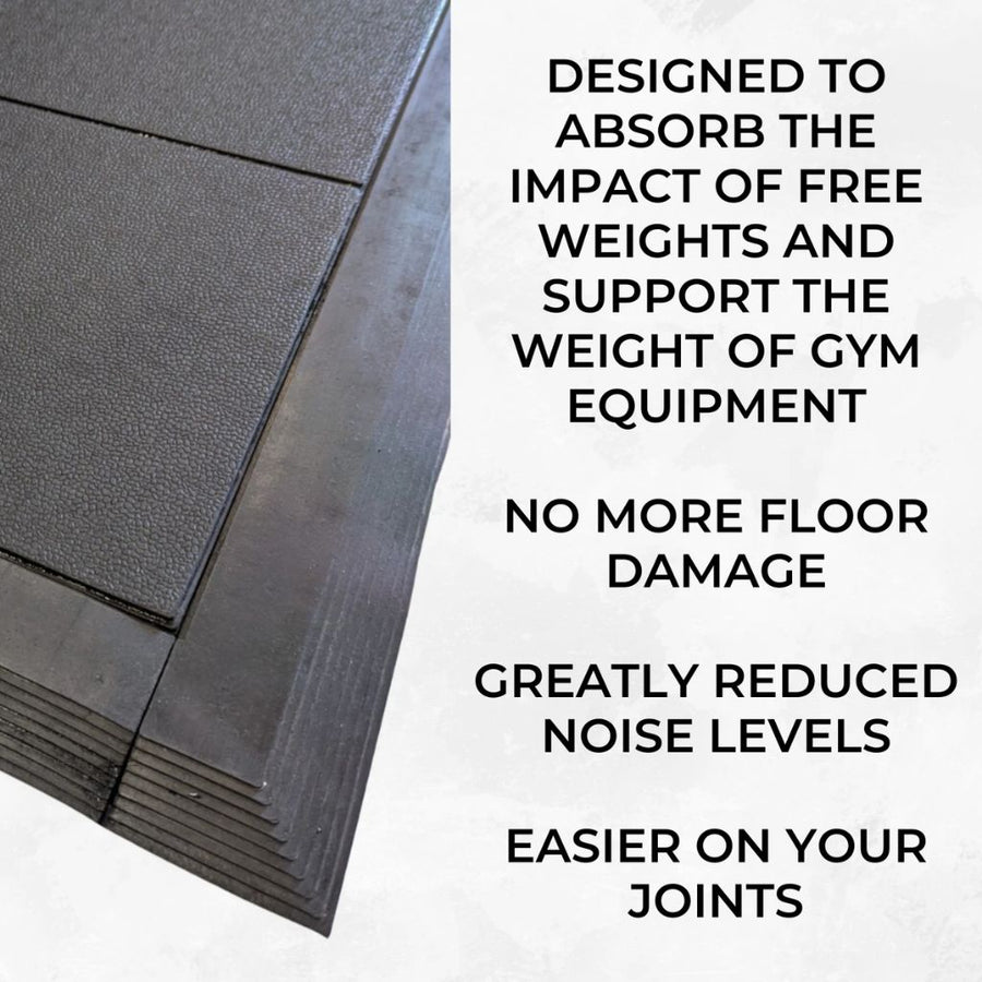 Rubber Gym Floor Tiles | 5 Mat Pack Of Heavy Duty 14mm Interlocking 900 x 900mm