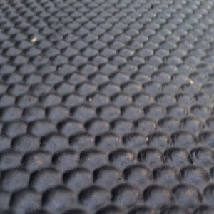 Close-up of a dark gray textured surface with a repeating raised circular bubble or honeycomb-like pattern.
