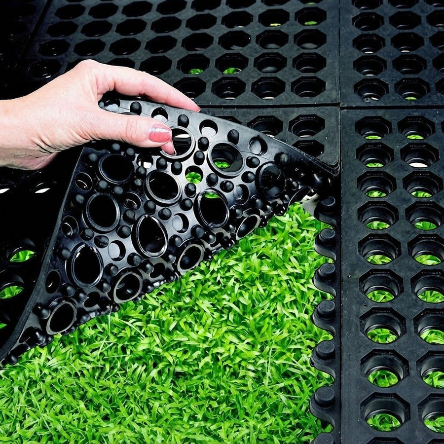 Interlocking Rubber Hot Tub Spa Floor Protector Mat Tiles With Drainage Holes