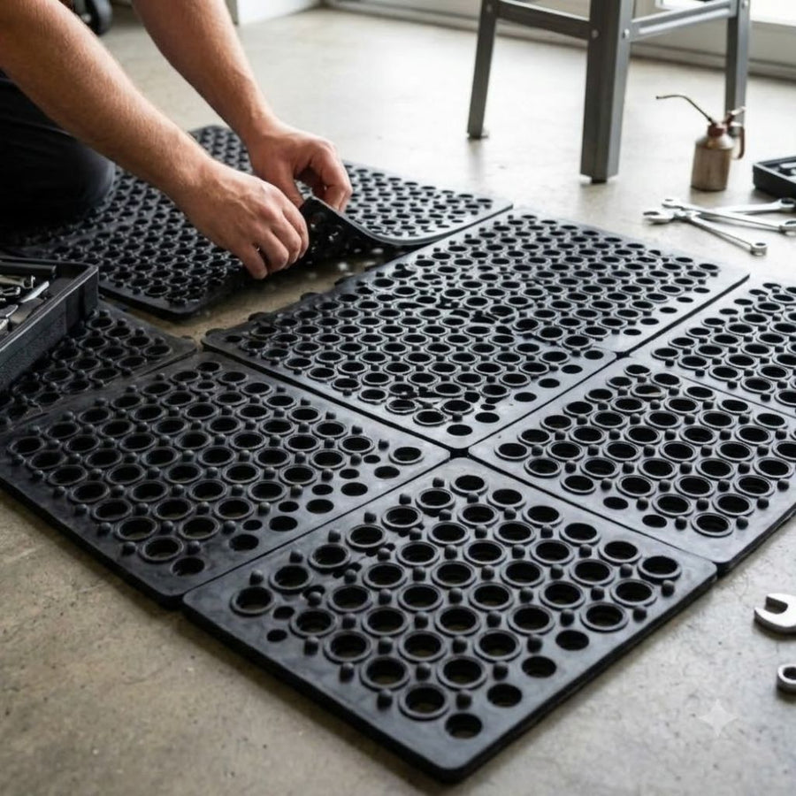 Interlocking Rubber Safety Mat For Restaurant Bar Tack Room Garage 90 x 90Cm