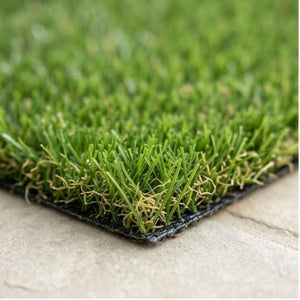 Close-up detail of 20mm artificial grass showing the dense green blades and realistic turf texture.